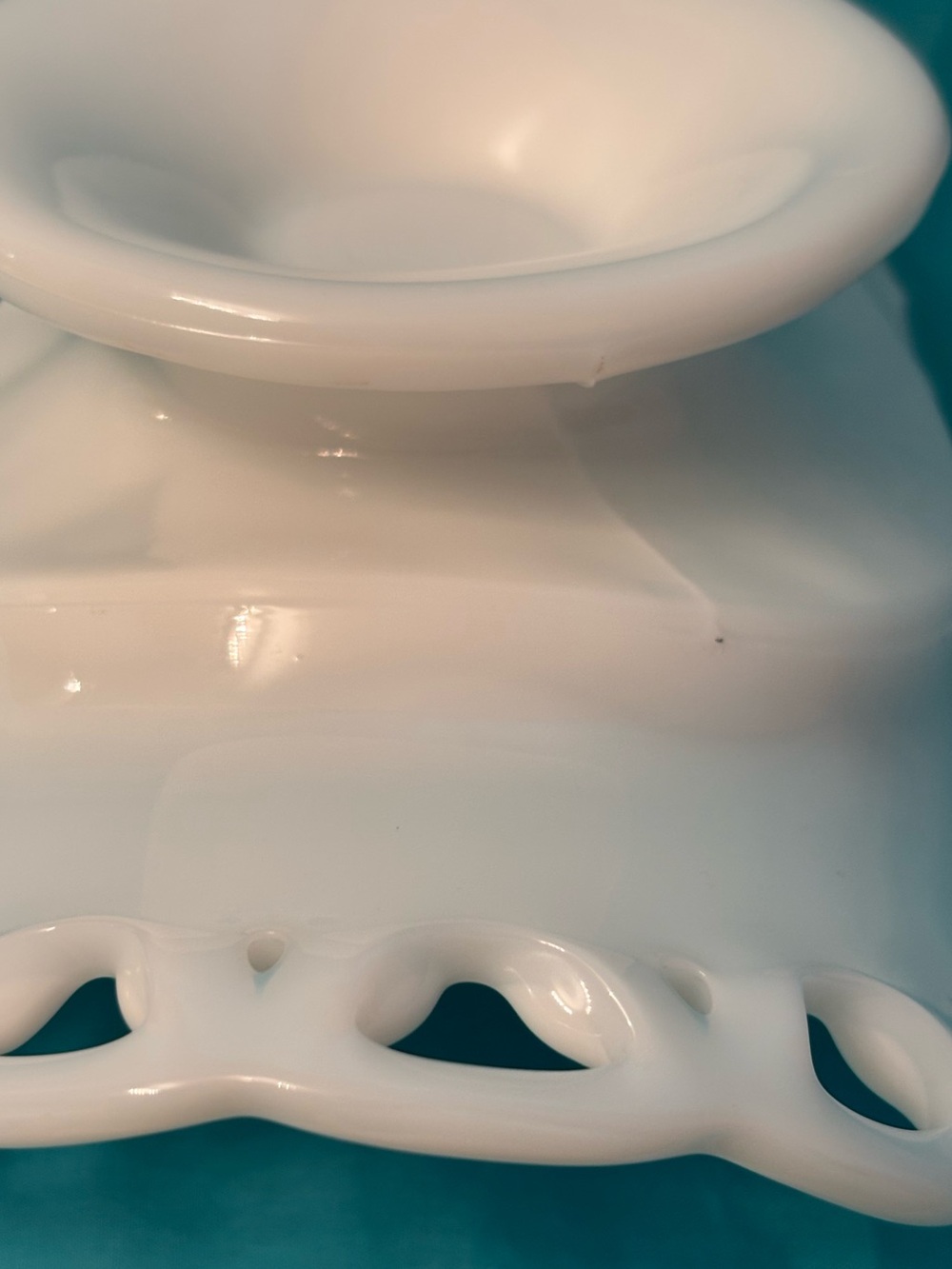 Vintage Milk Glass Reticulated Pedestal Bowl – 8.75" Lace Edge - Picture 12 of 12